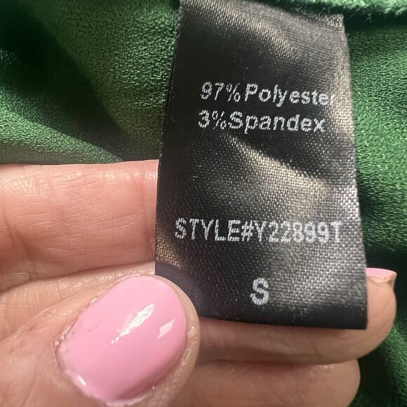 Tuckernuck Pomander Place Kenzo Dress Size S Hunter Green Crepe V Neck Tiered - Picture 16 of 16